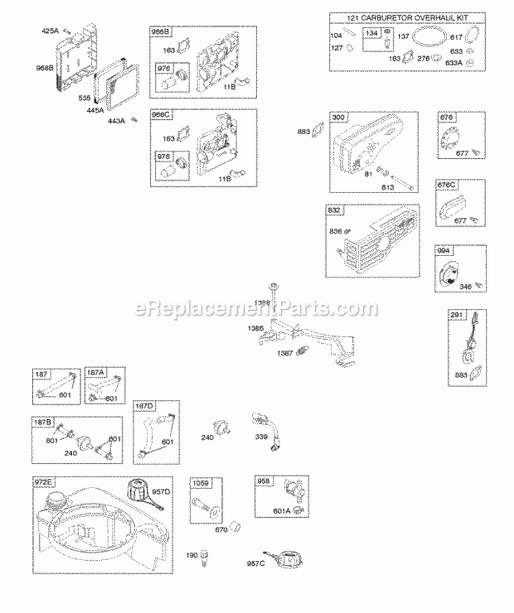 Air Cleaner Exhaust System Fuel Supply Governor Spring Diagram and Parts List for 124L05-0947-F2  Briggs and Stratton Engine